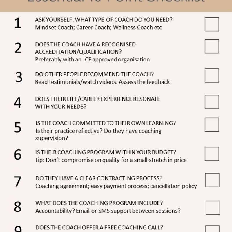 How to Choose a Life Coach 10 Point Checklist